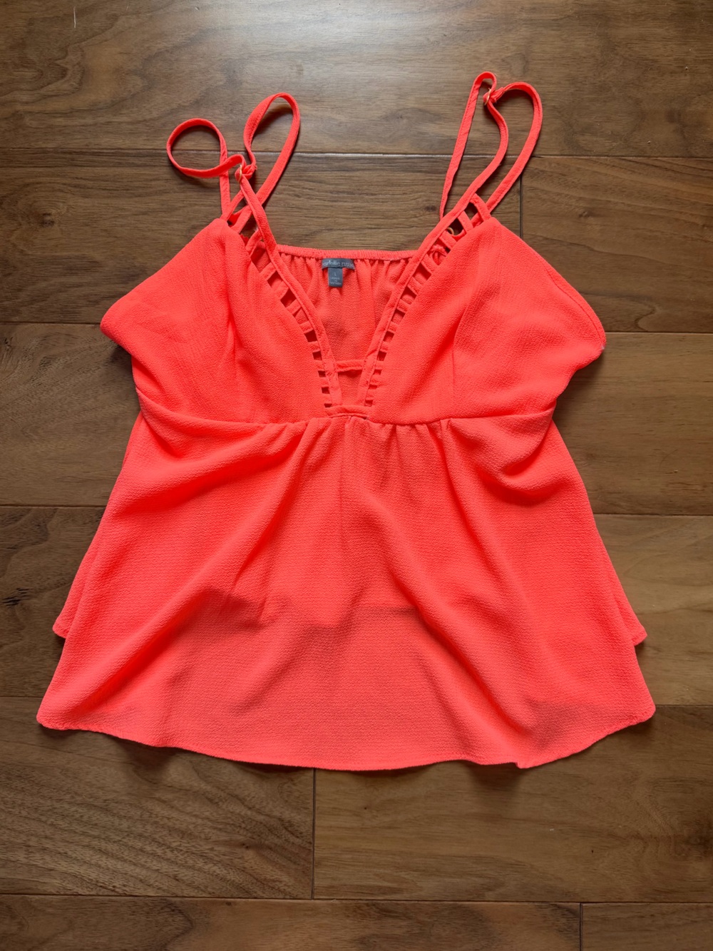 Vintage Charolette Ruse Strappy V-Neck Tank Top in Neon Coral - y2k